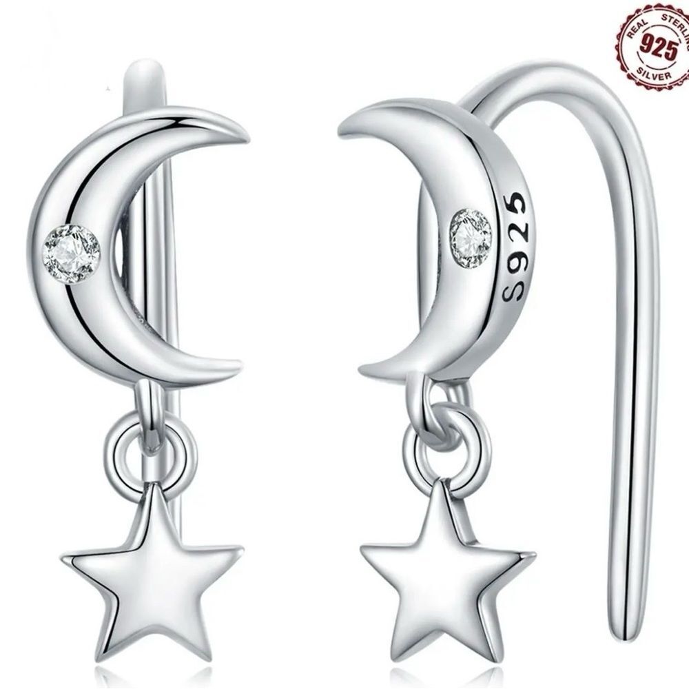S925 Sterling Silver Zircon Star & Moon Earrings